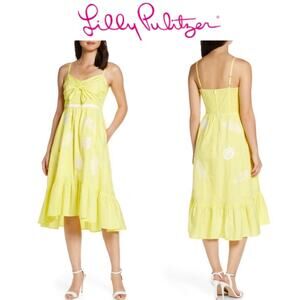 Lilly Pulitzer Resort Eloisa Yellow Sequin Eyelet High Low Midi Sundress Dress 2